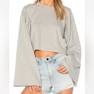 Alexander Wang Gray Bell Sleeve Cropped Sweatshirt